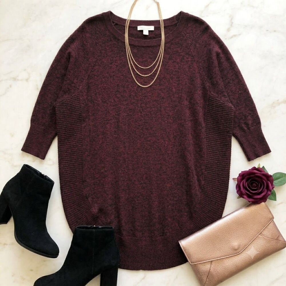 Express Burgundy Poncho Tunic Sweater 3/4 Sleeve Ribbed Knit Size XS